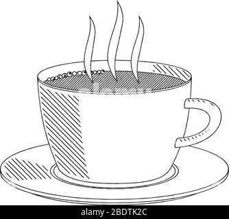Coffee cup/ tea cup - black and white illustration/ drawing Stock Vector
