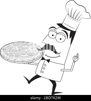 Chef/ cook holding pizza - vector illustration Stock Vector