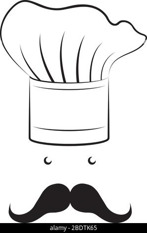 Cook/ Chef hat, moustache - black and white illustration/ drawing Stock Vector