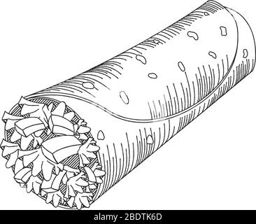 Tortilla wrap - black and white illustration/ drawing Stock Vector