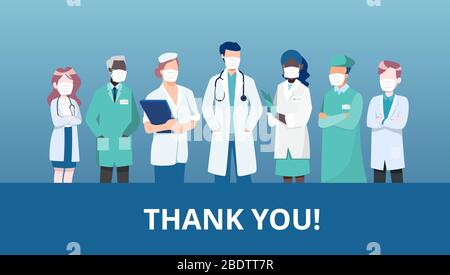 Vector of a medical team of doctors and nurses with thank you message from community Stock Vector