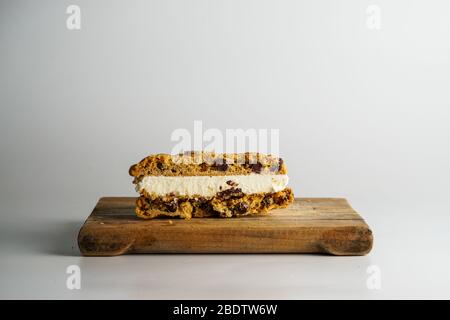 Chocolate Chip Cookie Vanilla Ice Cream Sandwich Stock Photo