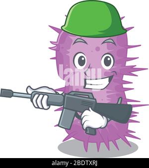 A cartoon picture of acinetobacter baumannii in Army style with machine gun Stock Vector