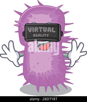 Cartoon design style of acinetobacter baumannii with modern Virtual Reality headset Stock Vector