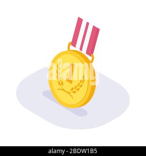 golden medals coin isometric icon with modern flat style color vector Stock Photo