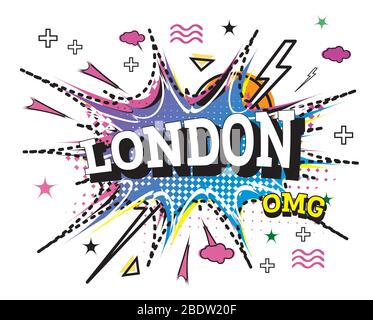 London Comic Text in Pop Art Style Isolated on White Background. Vector Illustration. Stock Vector