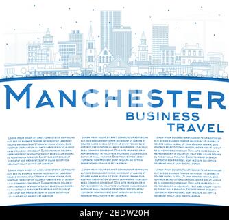 Outline Manchester New Hampshire City Skyline with Blue Buildings and Copy Space. Vector Illustration. Stock Vector