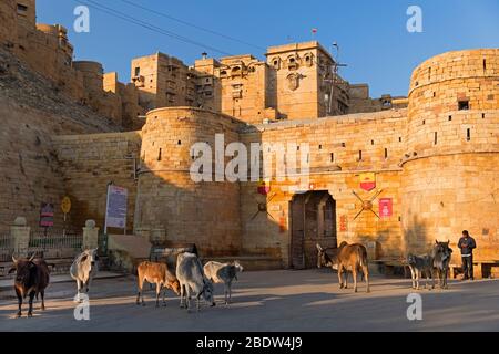 Akhai Pol First Gate main entrance Jaisalmer Fort Rajasthan India Stock Photo