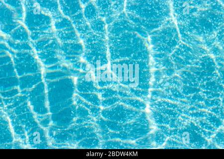 Abstract top view blue ripple swimming pool water and sun reflection caustics. Stock Photo
