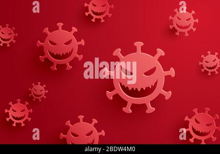 coronavirus covid-19 with symbol danger sign on red background. Stock Vector