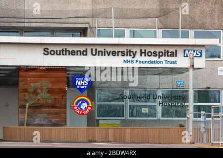 Southend University Hospital front entrance sign. April, 2020 Stock Photo