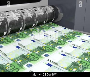 Money Printing 100 Euro Banknotes Stock Photo