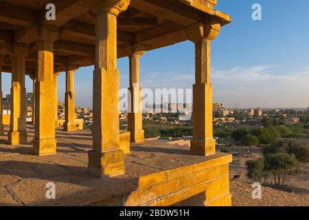 View to Jaisalmer Fort from Vyas Chhatri cenotaphs Sunset Point Rajasthan India Stock Photo