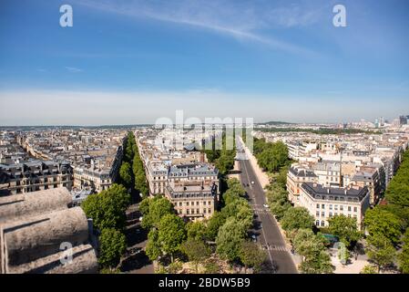 Paris Skyline. Avenue Foch and Avenue Victor Hugo. View from Arc de Triomphe. Paris, France, Europe. Stock Photo