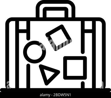 Suitcase with stickers icon, outline style Stock Vector