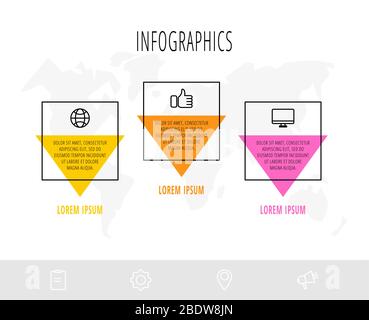Horizontal business infographics with 3 elements with arrows. Vector flat template of three business options to choose from. Concept of modern design Stock Vector