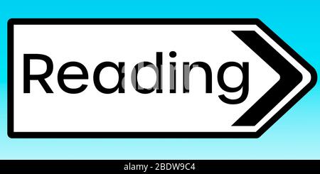 A graphic illlustration of a British road sign pointing to Reading Stock Photo