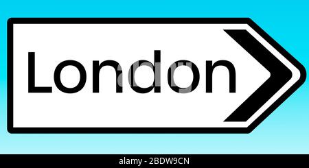 A graphic illlustration of a British road sign pointing to London Stock Photo