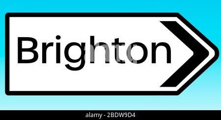 A graphic illlustration of a British road sign pointing to Brighton Stock Photo