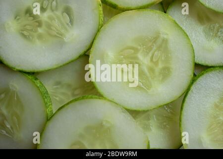Fresh Cucumber Round Circle Slices As Whole background Texture Stock Photo