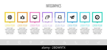 Vector flat infographics with 8 elements with arrows. Business template of eight parts, options, processes. Concept of modern design for diagram Stock Vector