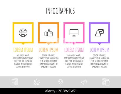 Vector flat infographics with 4 elements with arrows. Business template of four parts, options, processes. Concept of modern design for diagram Stock Vector