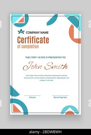 Abstract flat certificate with blue red geometry design elements. Modern blank with triangle sign. Vector illustration Stock Vector