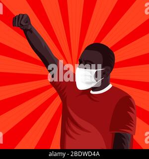 Angry rioter on red retro background. Stock Vector