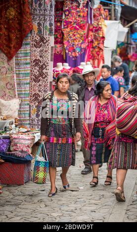 chichicastenango, Guatemala, 27th February 2020: mayan people at the traditional market selling and buying crafts Stock Photo