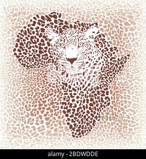 Leopard seamless pattern, vector illustration background with Africa map Stock Vector