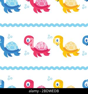 Cute sea vector animal turtle. Cartoon seamless pattern  Stock Vector