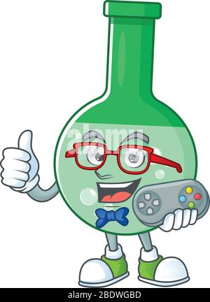 Green chemical bottle talented gamer mascot design play game with controller Stock Vector