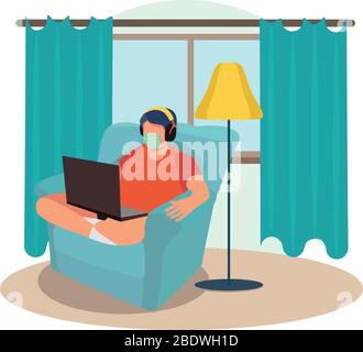 A person sitting and working from home during a coronavirus lockdown Stock Vector