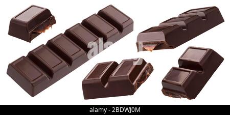 Chocolate bars with melted caramel filling isolated on white background Stock Photo