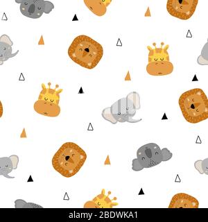 Seamless pattern of cute hand drawn sleeping animals. Cartoon zoo. Vector illustration. Animal for design of children's products in scandinavian style Stock Vector