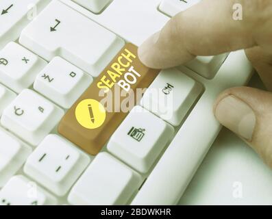 Handwriting text writing Search Bot. Conceptual photo a program that runs automated tasks over the Internet or network Stock Photo