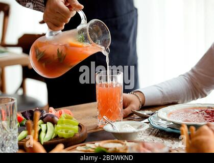 strawberry basil lemonade on the table Stock Photo
