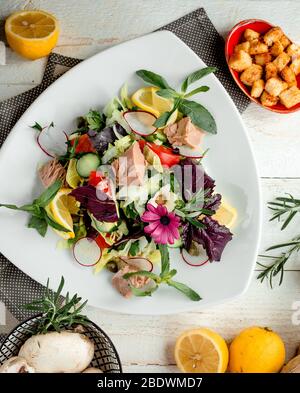 tuna salad with vegetables on the table   Stock Photo