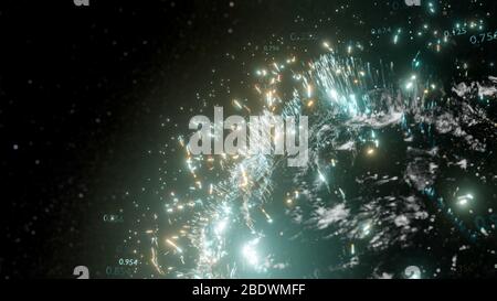 Abstract futuristic planet Earth surrounded by virtual elements. Dots, numbers and lines. Element of this image furnished by NASA. 3D rendering. Techn Stock Photo