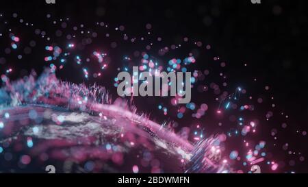 Abstract futuristic planet Earth surrounded by virtual elements. Dots and lines. Element of this image furnished by NASA. 3D rendering. Technology con Stock Photo