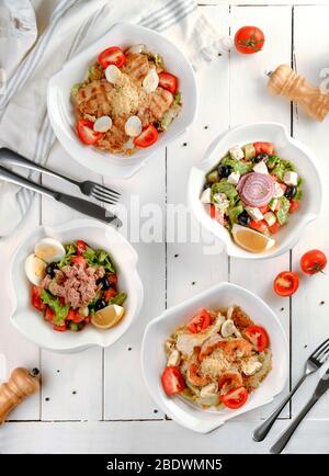 various salads on the table top view Stock Photo