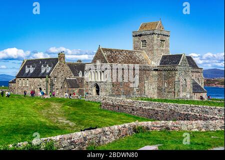 Historic Environment Scotland Iona Abbey on Isle of Iona in the inner Hebrides of Scotland UK Stock Photo