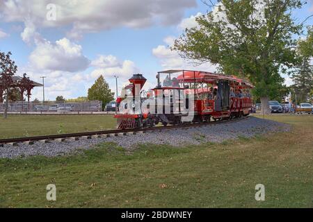 Morrisburg, Canada October 17, 2019: Ontario Heritage Open Air Museum, Upper Canada Village, the train at theme park. lifestyle in Canada Stock Photo