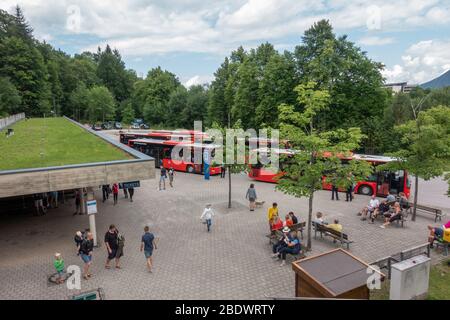 The Eagles Nest bus transport area, Obersalzberg, Bavarian Alps near Berchtesgaden, Bavaria, Germany. Stock Photo