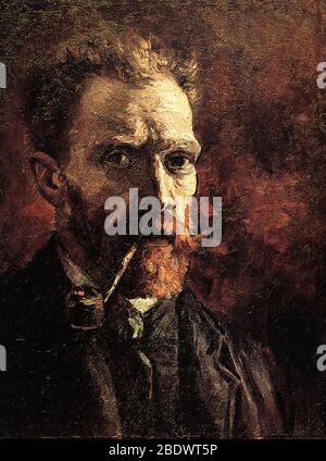 the Self-Portrait With Pipe, 1886.  The Van Gogh Museum in Amsterdam, Netherlands Stock Photo