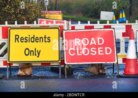 road closed resident access only at roadworks york yorkshire united kingdom Stock Photo