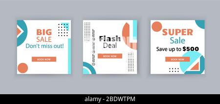 Business banners. Social Media Design. Template vector. Abstract red turquoise geometry designe elements on white background Stock Vector