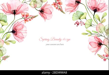 watercolor round frame with poppies, hand drawn red field flowers and ...