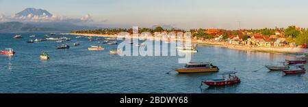 Horizontal panoramic of Jungut Batu bay on Lembongan Island, Indonesia. Stock Photo