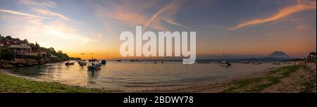 Horizontal panoramic of Jungut Batu beach on Lembongan Island, Indonesia. Stock Photo